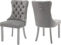 Velvet Dining Chairs Set of 2, High-end Tufted Upholstered Dining Chair with Back Ring Pull, Nailhead Trim and Silver Solid Wood Legs, Modern Dining Room Chairs for Dining Room, Light Gray
