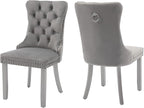 Velvet Dining Chairs Set of 2, High-end Tufted Upholstered Dining Chair with Back Ring Pull, Nailhead Trim and Silver Solid Wood Legs, Modern Dining Room Chairs for Dining Room, Light Gray