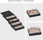 BEWISHOME Jewelry Organizer Tray Stackable Earring Storage Trays with Lid for Dresser and Drawer 32 Slots for Rings, Earrings, Necklaces, Bracelets and Watches Set of 4 Black SSH81B