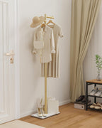 Free-standing Metal Coat Racks, Modern Garment Rack, Z-shaped Coat Tree with Natural Rock Base, for Bedroom, Office, Hallway, Entryway, Living Room, 175cm, Gold