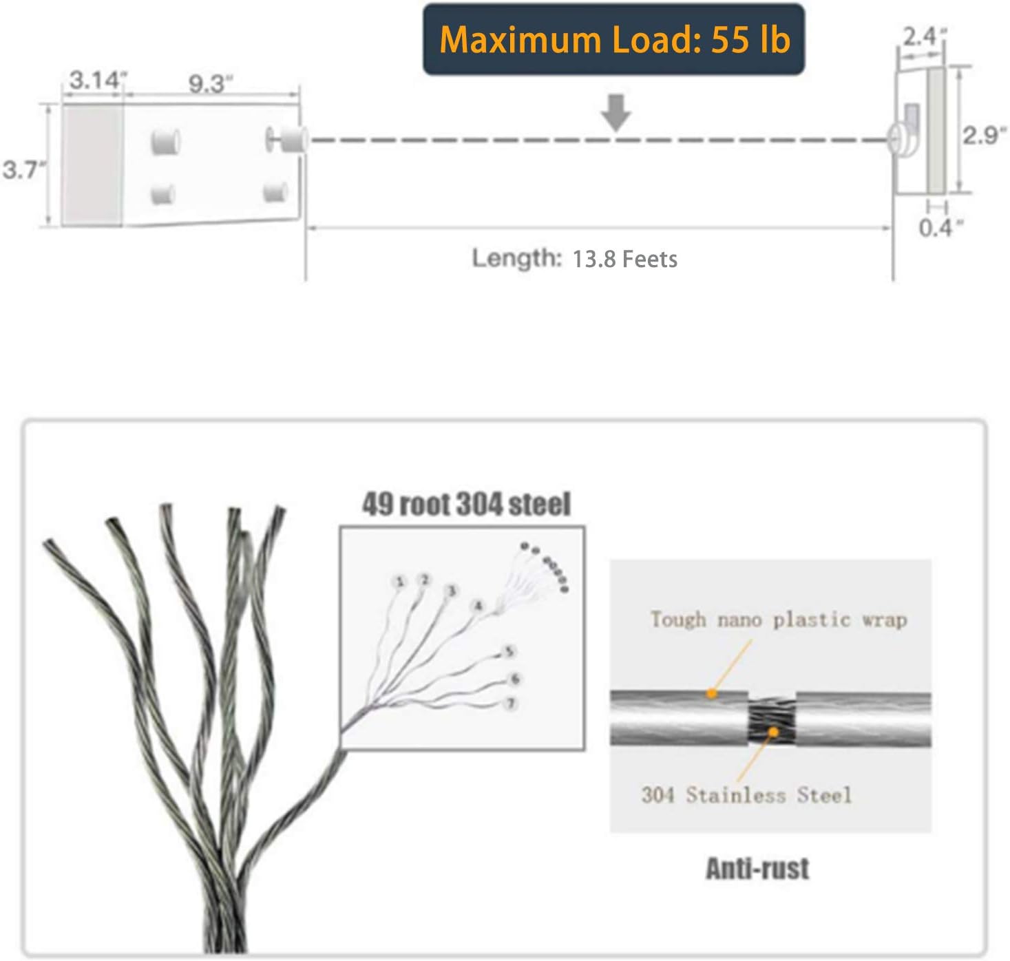 Bakala Retractable Clothesline, Portable Clothes Line Retracting Outdoors, Wall Mounted Double Line with Adjustable Stainless Steel Rope, 13.8 Ft Drying Laundry Line for Balcony, Laundry, Hote l-White