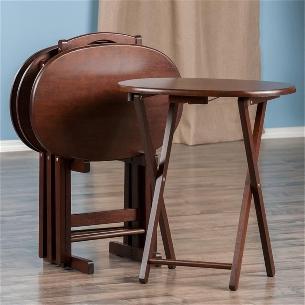 Pemberly Row 5-Piece Solid Wood Snack Table Set, Oval Shape, Cappuccino Finis...
