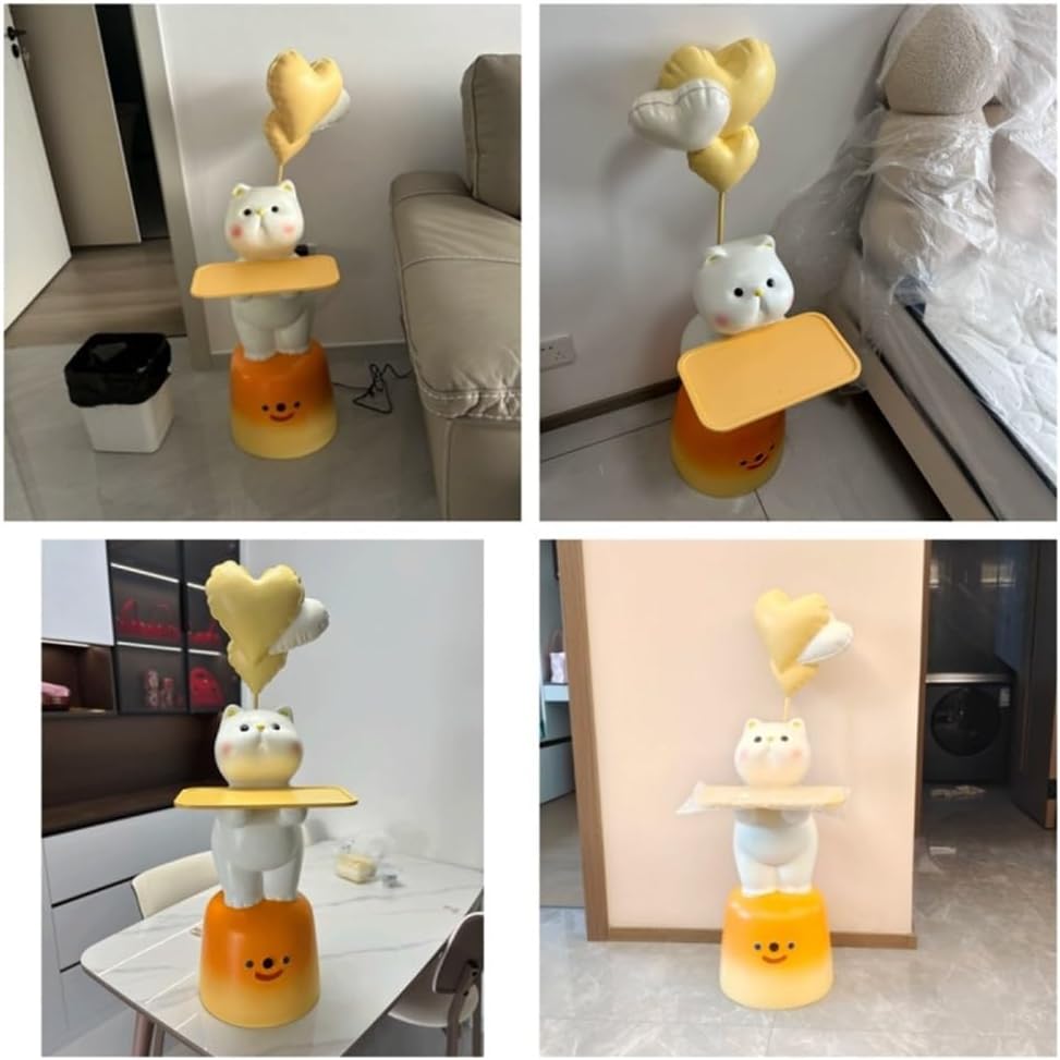 Adorable Cartoon Side Table with Tray, Resin Side Table with Balloons Decor a...