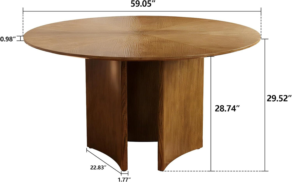 59" Round Wood Dining Table – Mid-Century Modern Kitchen Table with Pede...