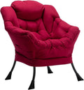 HollyHOME Modern Fabric Large Lazy Chair, Accent Oversized Comfy Reading Chair, Thick Padded Cozy Lounge Chair with Armrest, Steel Frame Leisure Sofa Chair for Living Room, Bedroom, Dorm, Burgundy