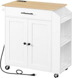 HOOBRO Kitchen Island with Power Outlet, Kitchen Storage Island with Spice Rack and Drawer, Rolling Kitchen on Wheels, for Home, Dining Room, Natural and White