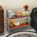 Slim Storage Cart with Wheels, 2 Tier Rolling Cart with Solid Wood Open Shelf, Space-Saving Snack Cart, Utility Cart for Kitchen, Bathroom, Living Room