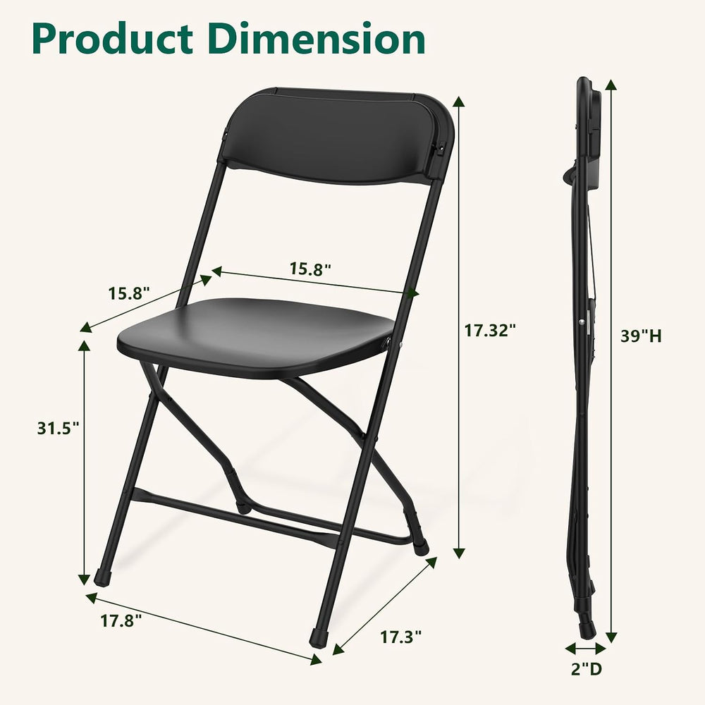 4 Pack Black Plastic Folding Chairs, Outdoor Portable Folding Chair with Stee...