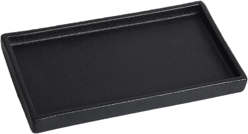 Bathroom Vanity Tray - 11'' Ceramic Rough-Textured Rectangle Countertop Tray, Heavy-Duty Perfume Organizer Plate, Jewelry Ring Tray, Kitchen Soap Dispenser Stone Trays, Black