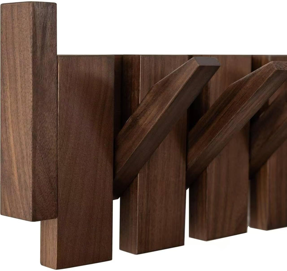 Walnut Wood Piano Coat Rack Wall Mount, Solid Wood Flip Down Wall Hook Rack 6...