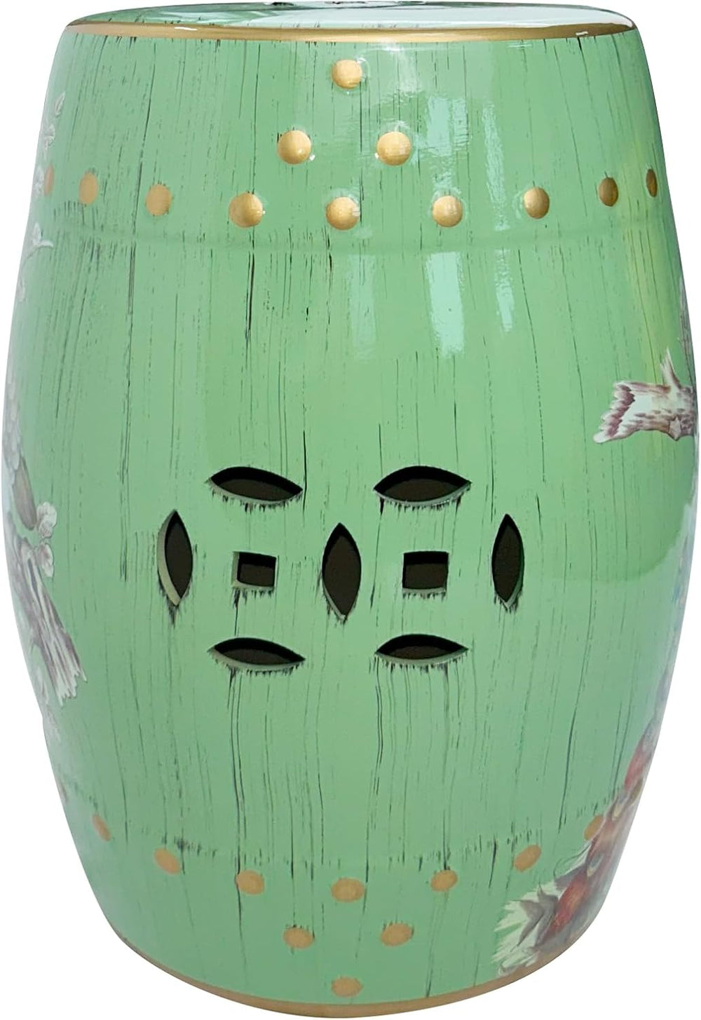 Hand-Painted Floral Bird Ceramic Drum Stool - Oriental Artistry Storage Ottom...