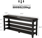 Shoe Bench with Leather Cushion, 3 Tiers Shoe Storage Bench Height Adjustable, Walnut Wood Entryway Bench for Hallway, Mudroom