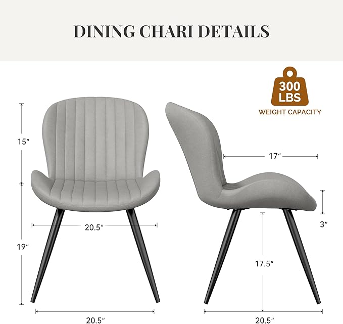 Dining Chairs Set of 6 Modern Fabric Dining Room Chairs Upholstered Dining Chairs with Thick Cushions Metal Legs Armless Back Chair for Kitchen and Living Room Light Gray
