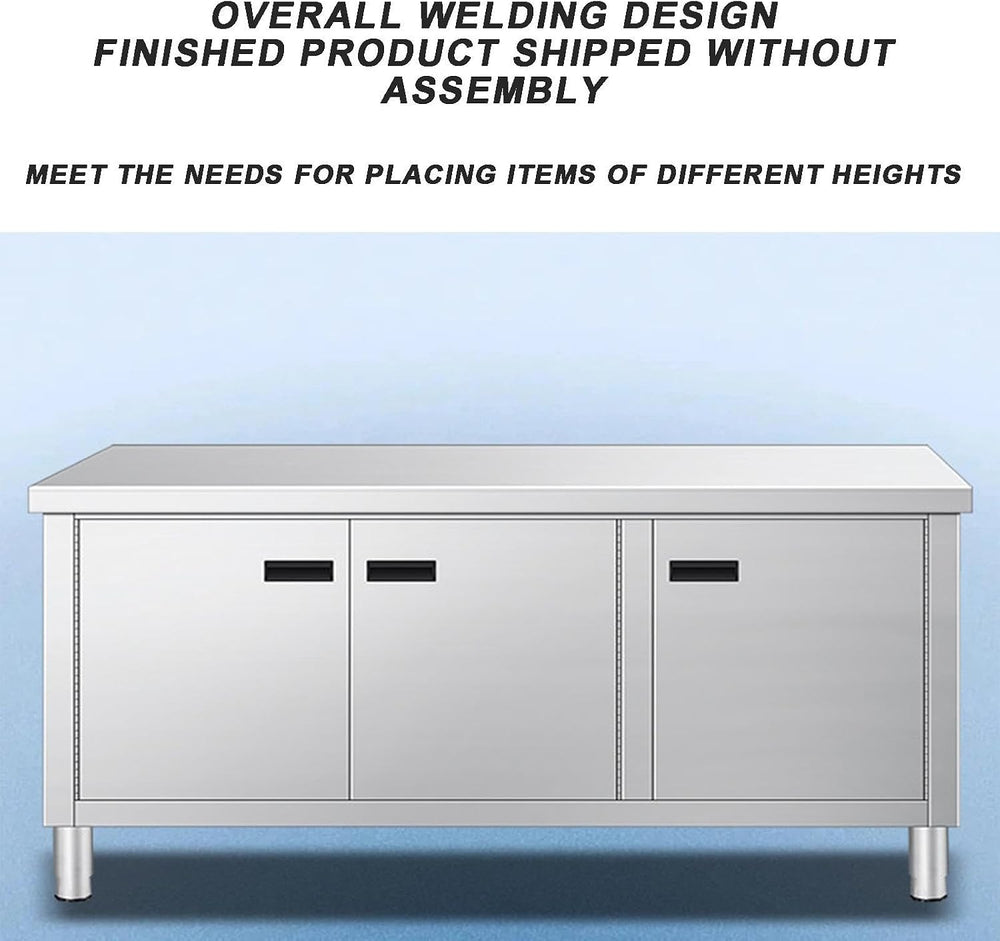 304 Stainless Steel Kitchen Work Table Cabinet, Commercial Storage Cabinet wi...