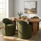 Upholstered Dining Chairs with Casters, No Assembly Modern Dining Room Chairs Accent Vanity Chair with 5 Wheels & Round Backrest for Bedroom, Living Room, Dressing, Green Fabric, Set of 1