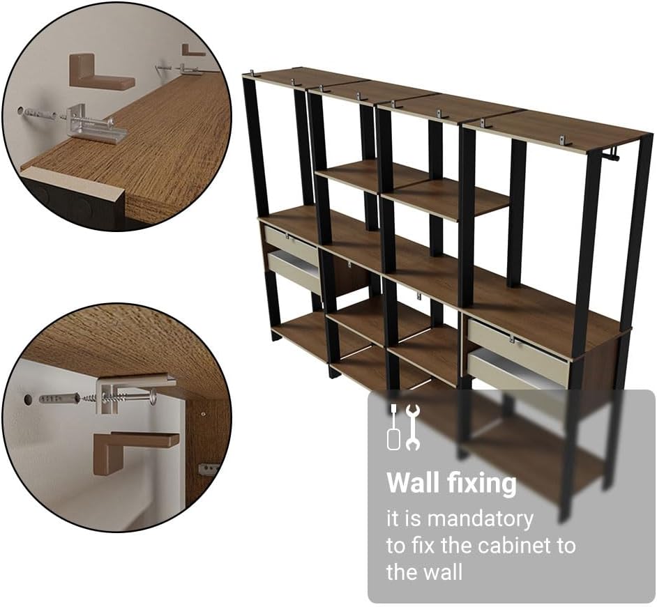 Madesa Kitchen Pantry Storage Rack with 4 Drawers, Open Shelves and Hanging S...
