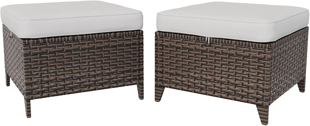 EAGLE PEAK Ocean Vista 2 Piece Wicker Patio Ottoman Set Weather-Resistant Cus...