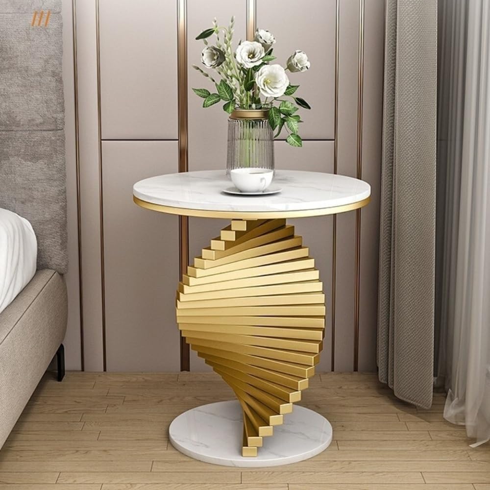 Round Marble Table Coffee Table, Luxury Living Room Side Table, Modern Bedroo...