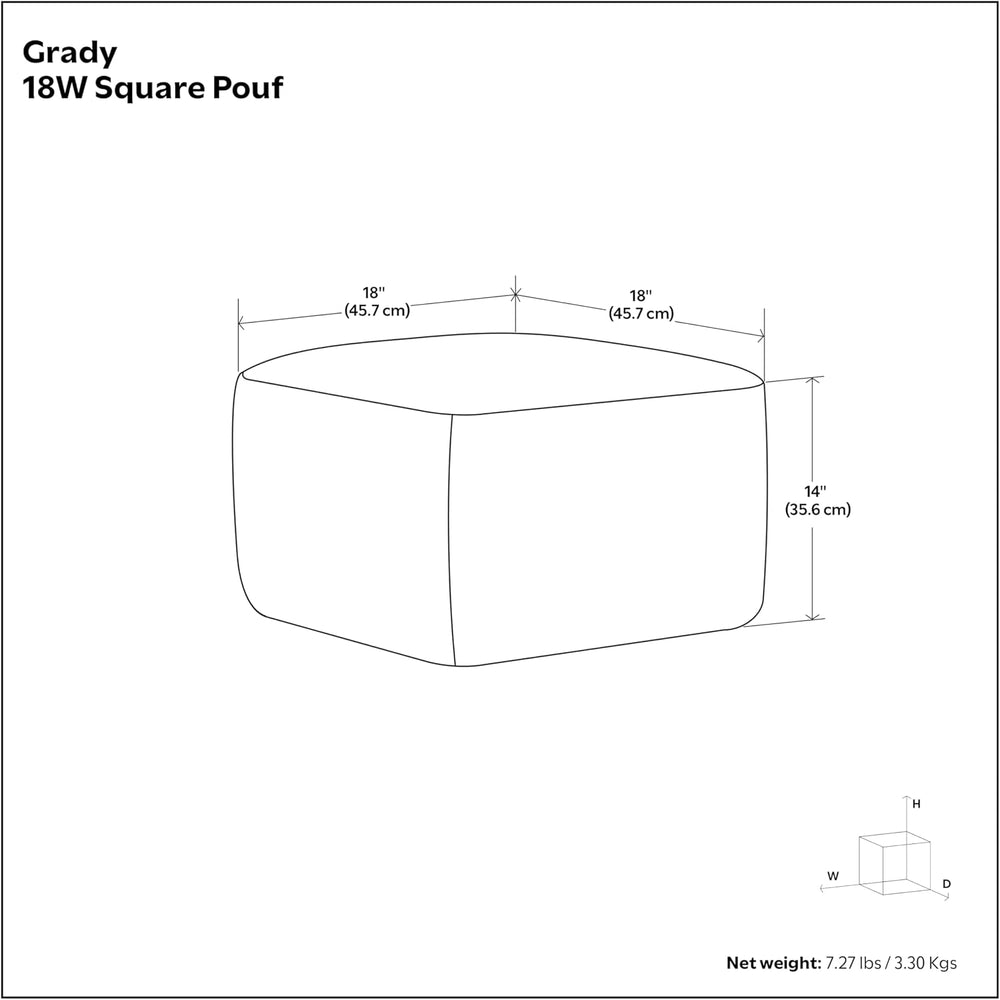 SIMPLIHOME Grady 18" Wide Square Pouf in Blue/Natural Wool and Cotton | ...