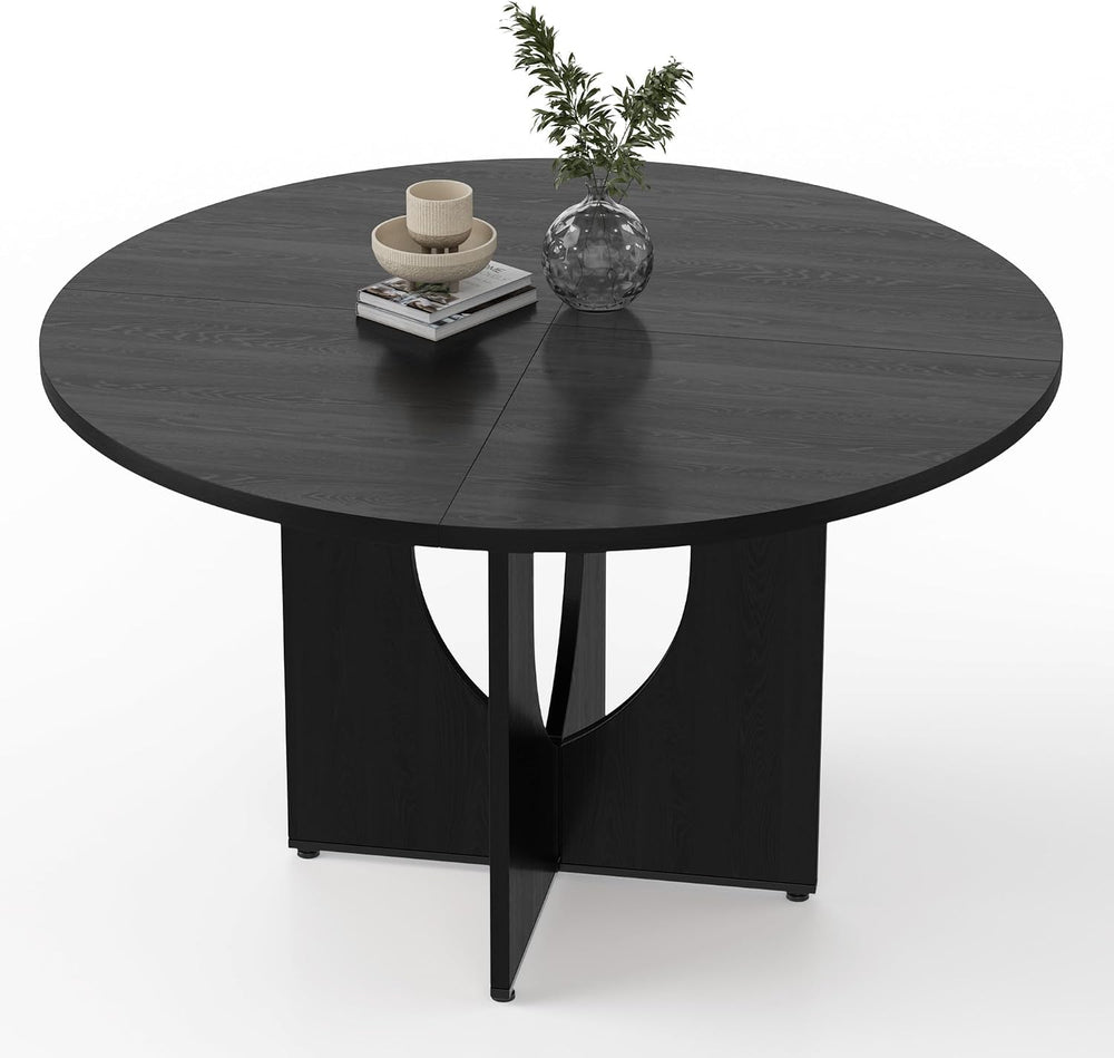 47 Inch Round Dining Table for 4-6, Modern Kitchen Table with Sturdy Wooden P...