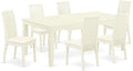 East West Furniture LGIP7-LWH-C 7 Piece Dinette Set Consist of a Rectangle Dining Room Table with Butterfly Leaf and 6 Linen Fabric Upholstered Dining Chairs, 42x84 Inch, Linen White