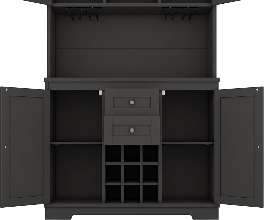 Farmhouse Kitchen Buffet Cabinet with Storage, Black Food Pantry Organizer wi...