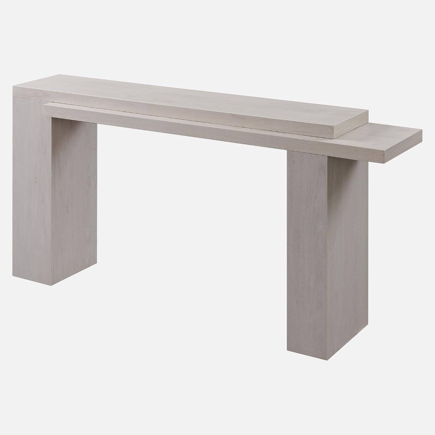 OKD 63" Modern Geometric Console Table with Layered Top, White Alder | Extended Layered Top, Sturdy Support Legs, Entryway, Hallway, Foyer, Living room, Behind Sofa