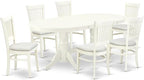 East West Furniture VAVA7-LWH-C 7 Piece Modern Dining Table Set Consist of an Oval Wooden Table with Butterfly Leaf and 6 Linen Fabric Upholstered Dining Chairs, 40x76 Inch, Linen White