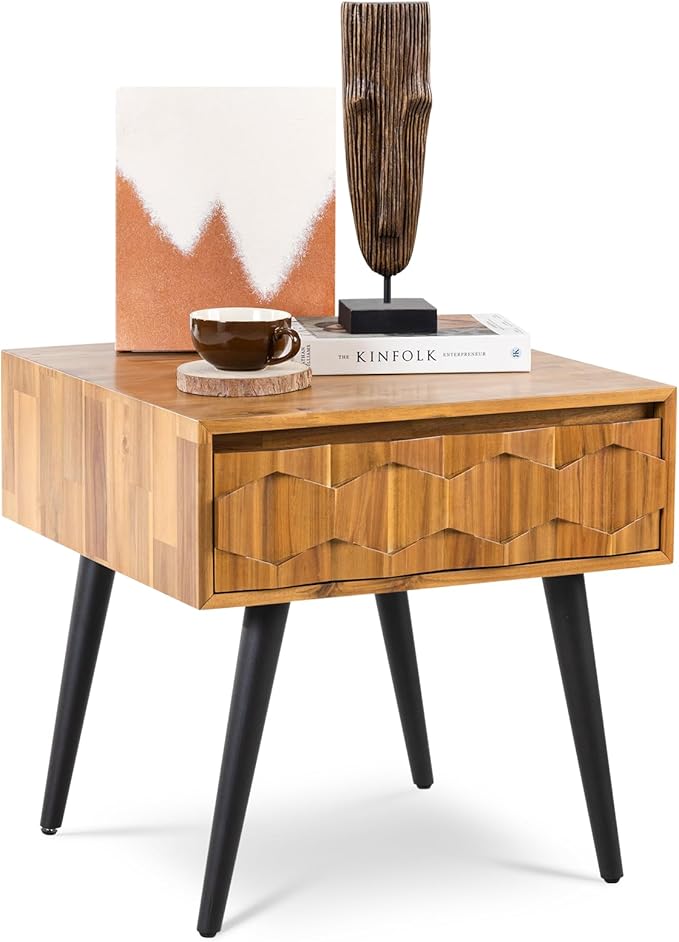 Bme Georgina Solid Wood Nightstands with Drawers - Fully Assembled Rustic Geo...