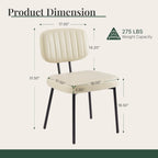 Dining Chairs Set of 2, Modern PU Leather Upholstered Kitchen Chairs with Metal Legs, Mid Century Shell Backrest Side for Dining Room Living Room, Beige White