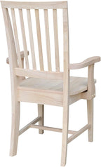 IC International Concepts Mission Side Chair with Arms Solid Parawood, Box Seat Construction, Kitchen/Dining, 22"W x 21"D x 39"H, 225 Lbs Wt. Capacity, DIY, Paint/Stain In Any Color, Unfinished