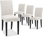 Upholstered Dining Chairs Set of 4, Button Tufted Parsons Dining Chair with Solid Wood Legs, Modern Fabric Side Chair for Hotel/Dining Room/Kitchen/Restaurant- White
