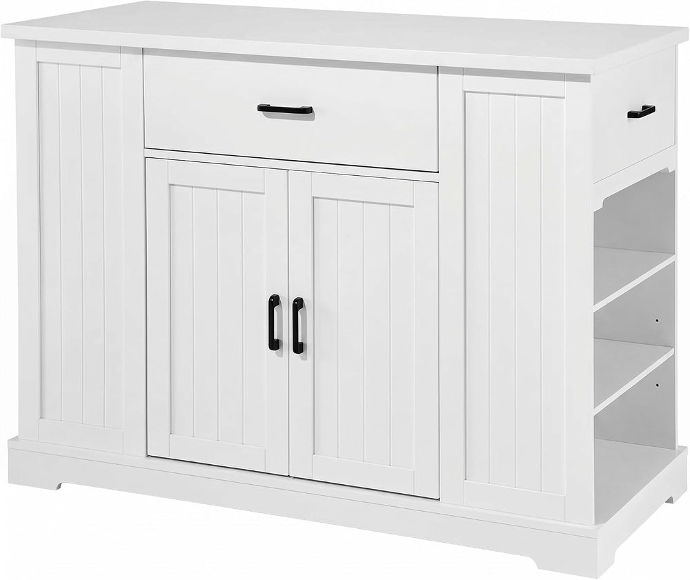 46 Inch Kitchen Island Cart with Storage Cabinet, Wood Top Breakfast Bar with...