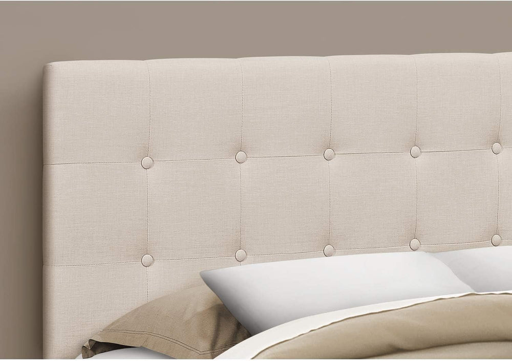 BOWERY HILL Queen Upholstered Headboard, Beige Linen-Look Fabric, Button-Tuft...