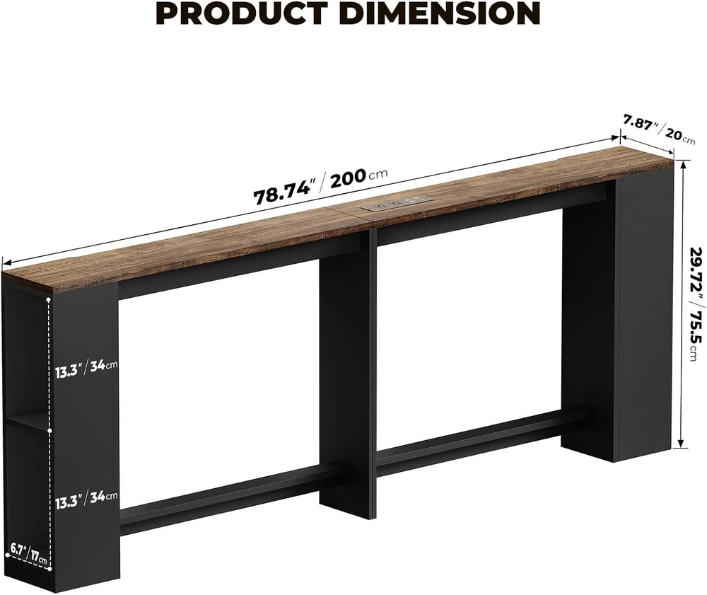 BROTTAR 79" Long Behind Couch Table with LED Lights and Power Outlet, Br...