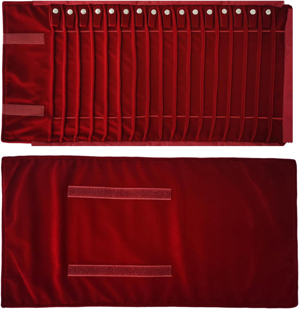 Portable Jewelry Roll Untangled Secure Necklace Travel Storage Bag Displays Holder 16 Chain (Burgundy)