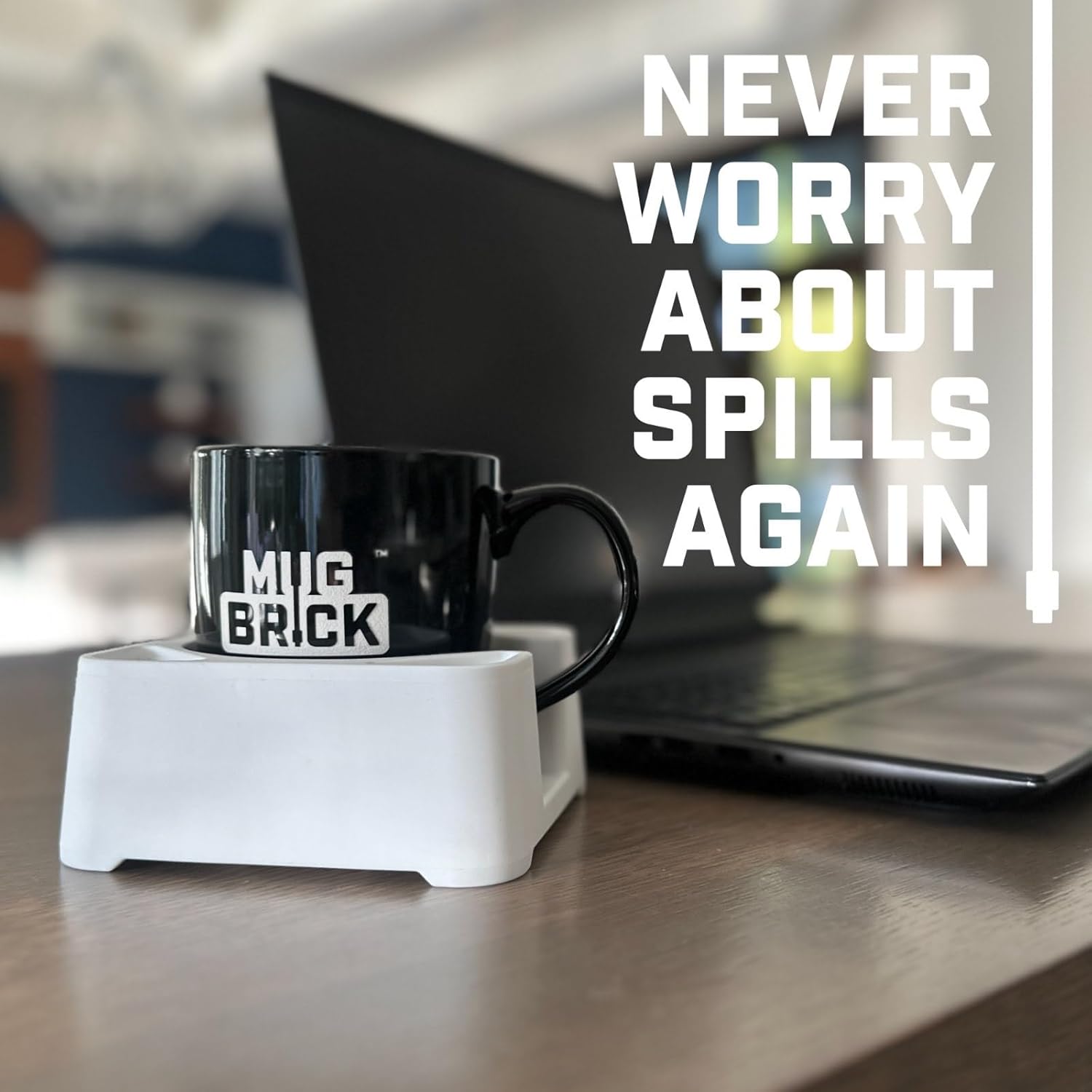 MugBrick Drink Holder for Couch, Bed, Car, Boat - Non-Spill Table and Desk Cup Holder, Tip Proof Spill Prevention Organizer, White + Blue Glow