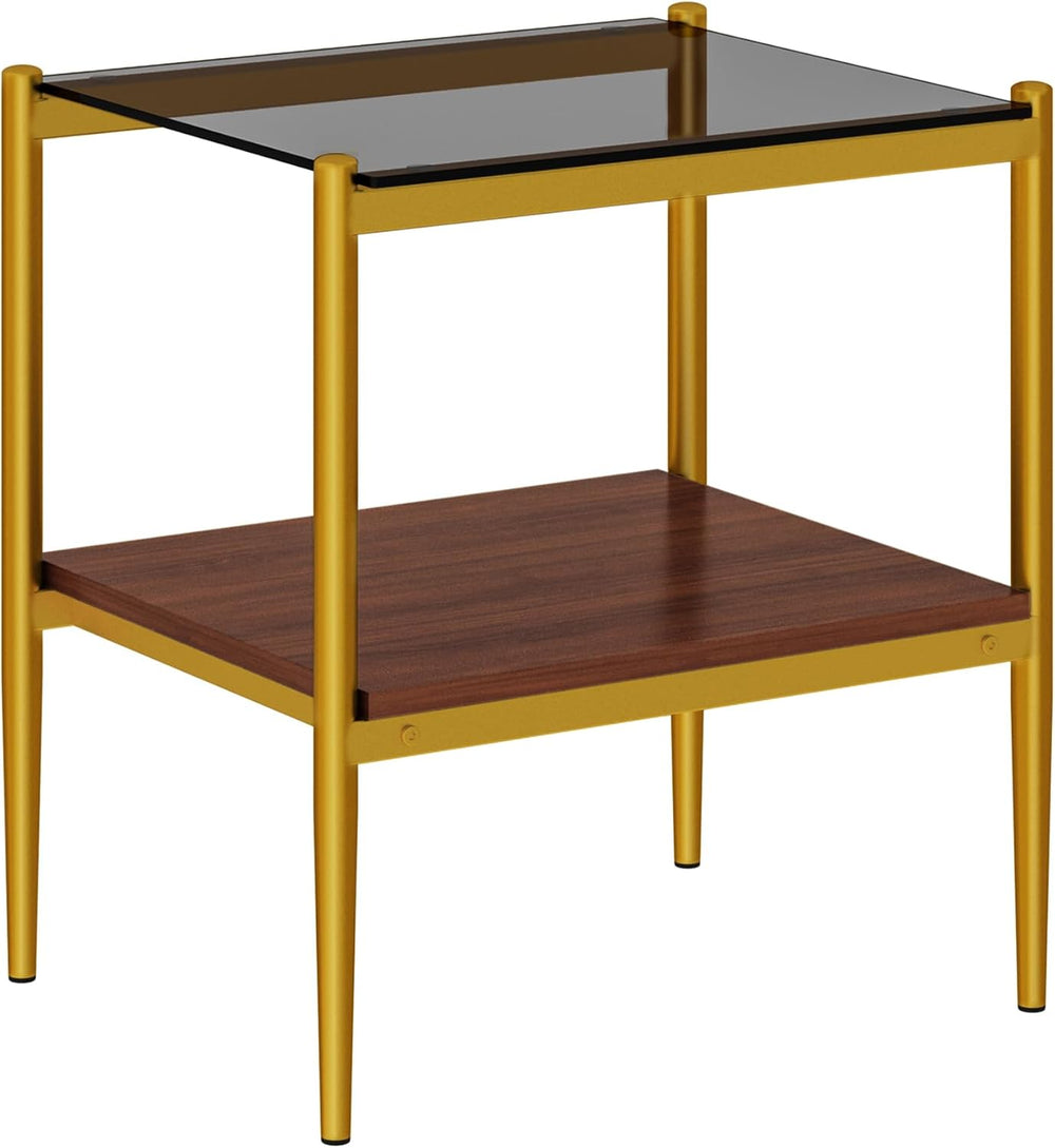Set of 2 Rectangle End Tables, Gray Tempered Glass Top, Living Room | Sturdy ...