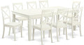 East West Furniture LGBO9-LWH-W 9 Piece Kitchen Table & Chairs Set Includes a Rectangle Dining Table with Butterfly Leaf and 8 Dining Room Chairs, 42x84 Inch, Linen White