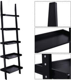 Tangkula Ladder Bookcase 5-Tier Wood Leaning Shelf Wall Plant Stand for Home Office Modern Flower Book Display Shelf Storage Rack Stable A-Frame Wooden Ladder Shelf (Black)