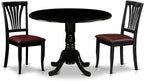 East West Furniture DLAV3-BLK-LC 3 Piece Dining Set Contains a Round Dining Room Table with Dropleaf and 2 Faux Leather Upholstered Kitchen Chairs, 42x42 Inch, Black