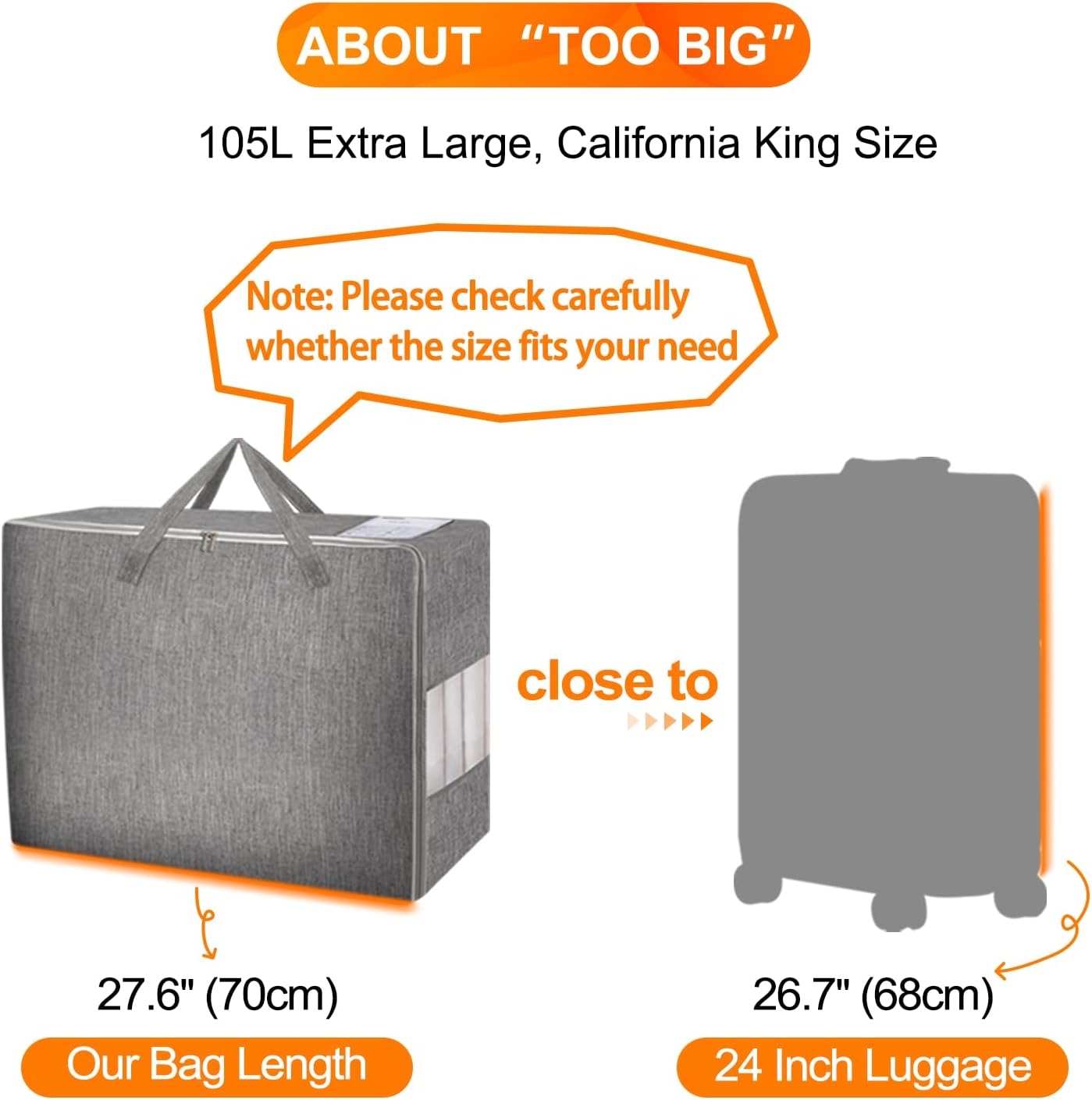 2 Pack 105L Comforter Storage Bags, Extra Large Bedding Storage Bags with Clear Window, Reinforced Handles & Zippers, Foldable Closet Organizers for Blanket Pillow Clothes