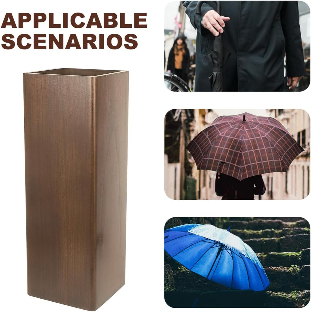 OUNONA Solid Wood Umbrella Stand Elegant Entryway Organizer for Indoor and Outdoor Use Heavy Duty Umbrella Holder for Lobbies Dark Walnut