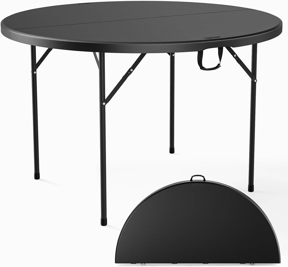 VINGLI Black 48" Round Bi-Folding Commercial Table, 4 Feet Portable Plas...