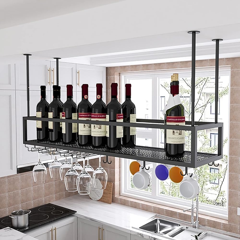 Adjustable Ceiling Wine Glass Rack - Iron Hanging Wine Bottle Holder 11.8-23....