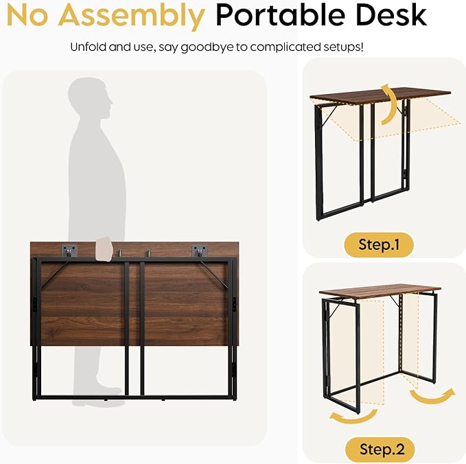 Folding Desk 30 Inch - No Assembly Small Foldable Desk for Small Space, Minimalist Space Saving Collapsible Compact Desk Portable Table for Craft, Writing, Study and Work