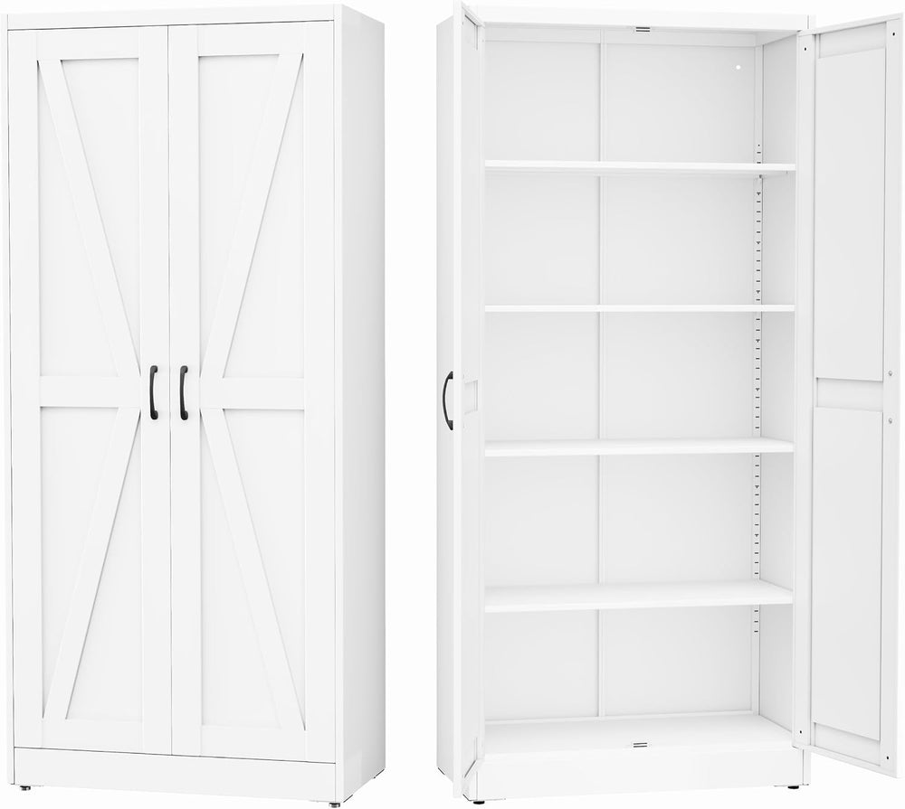 GAIOUS 71" Tall Kitchen Pantry Cabinet,White Cupboard,Metal Storage Cabi...