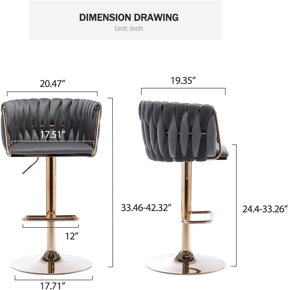 Velvet Swivel Bar Stools Set of 2, Counter Height Bar Stool with Woven Back, ...