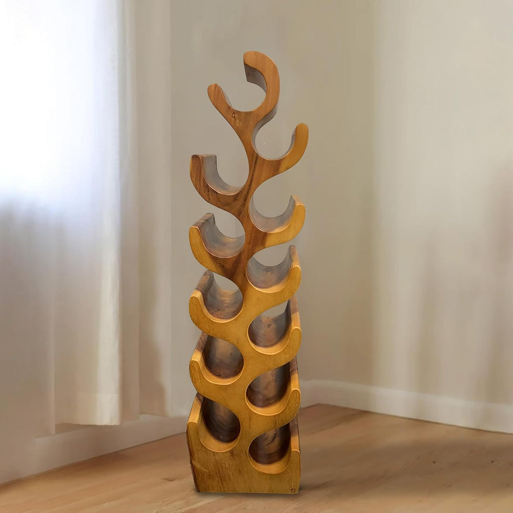 12 Bottle Wood Wine Rack Bottle Holder Stand for Freestanding Floor Tabletop Cabinet Handmade Rustic Brown Wooden Wine Rack Countertop Kitchen Cellar Storage Bar Corner Home Christmas Decor