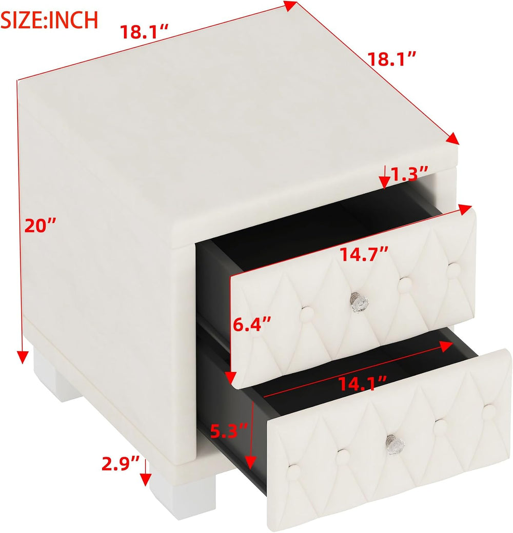 Elegant Velvet Nightstand with 2 Drawers and Crystal Handle, Storage Bedside ...